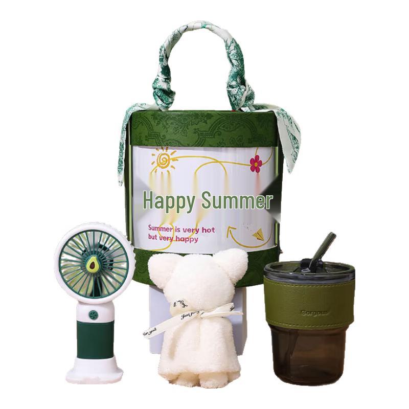 AQ Goddess Summer Cooling Gift Set LYT32 Straw Cup + Small Bear Towel + Small Fan