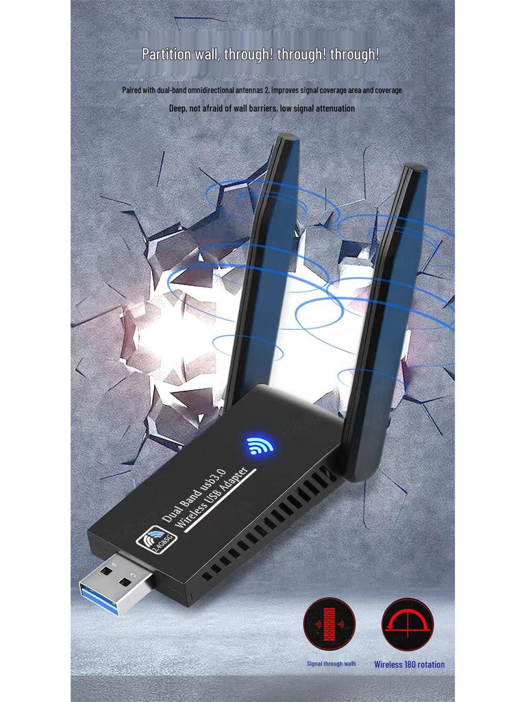 Dual-Band Wireless USB Network Adapter, 1300Mbps, 5G, Driver-Free.