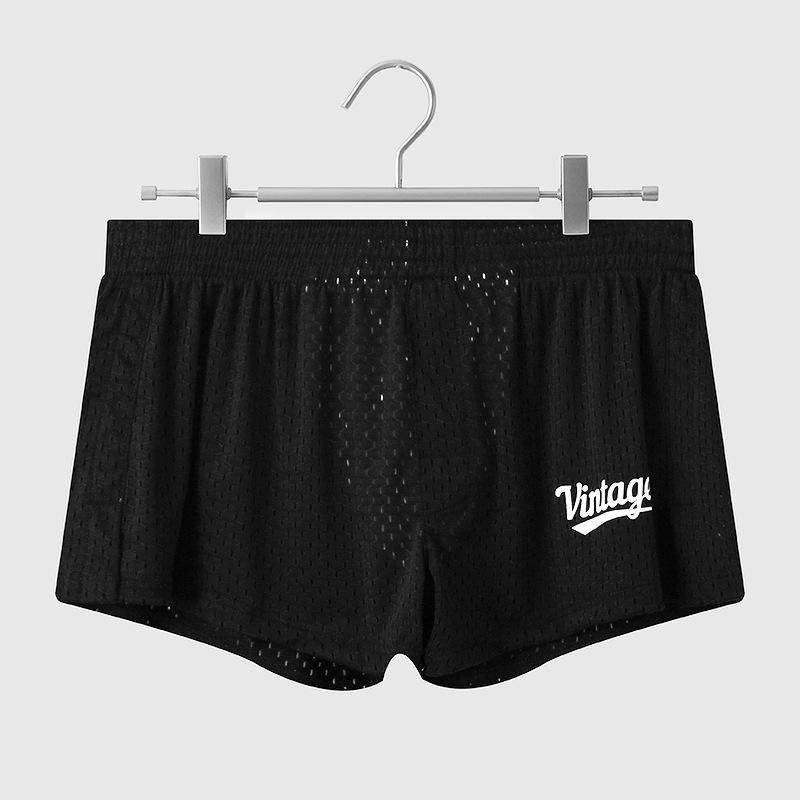 Men s Summer Ultra Thin Ice Silk Breathable Mesh Quick Dry Sports Mid Waist Flat Angle Briefs M чёрный