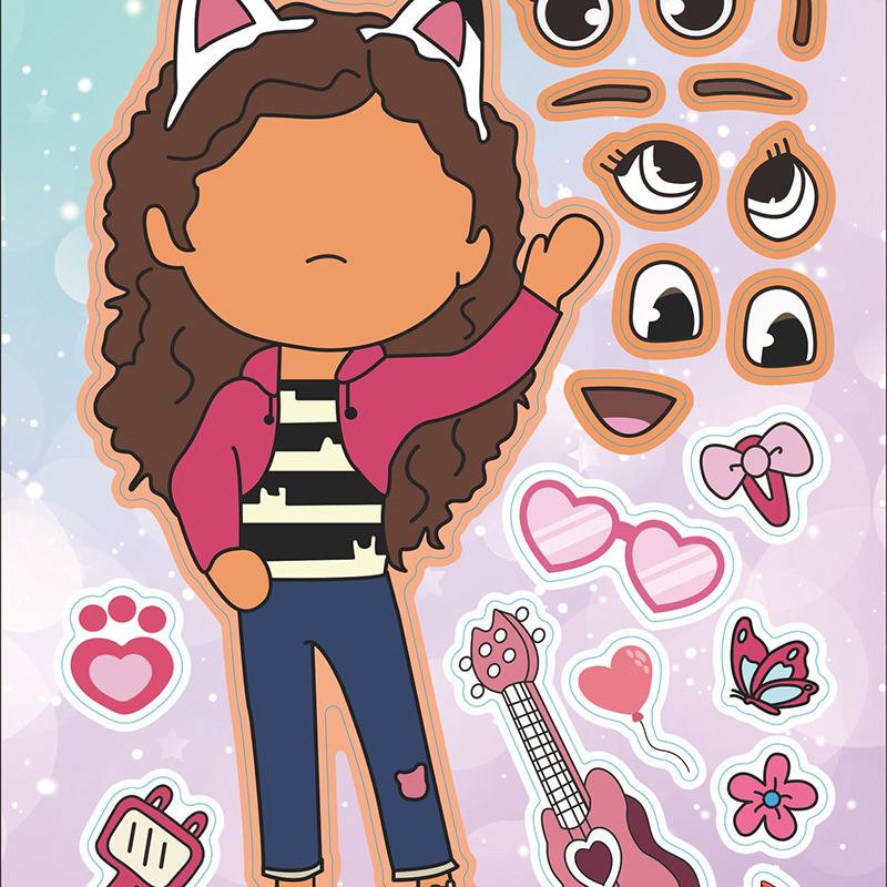 6Sheets Gabby'S Dollhouse Make A Face Puzzle Stickers Cartoon Parent-Child Interactive Puzzle Ledger Diy Face Stickers