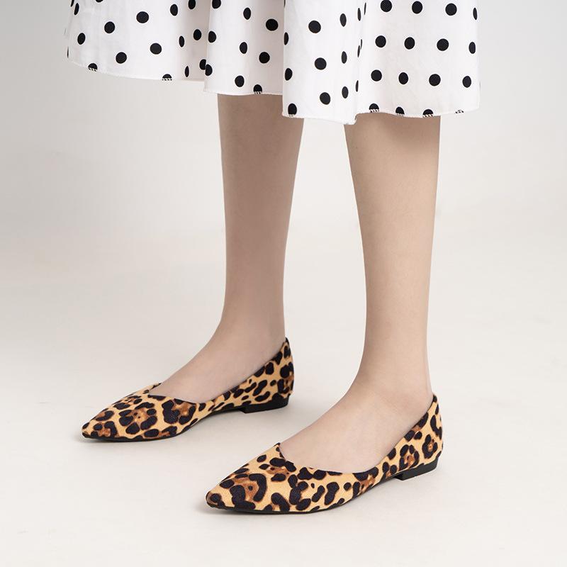 Plus Size 35-42 Women's Leopard Pointed Toe Flats Loafers Shallow Slip On Shoes Ladies Dress Office Ballerinas Mujer Mocasines