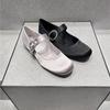 Leather Satin Rhinestone One-word Buckle with Round Head Mary Jane Single Shoes Women's 2025 New Spring Ballet Flats