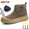 New Male Anti Scald Welding Boots Anti-smash Work Boots Anti Puncture Safety Boots Steel Toe Shoes Side Zipper Protection Shoes