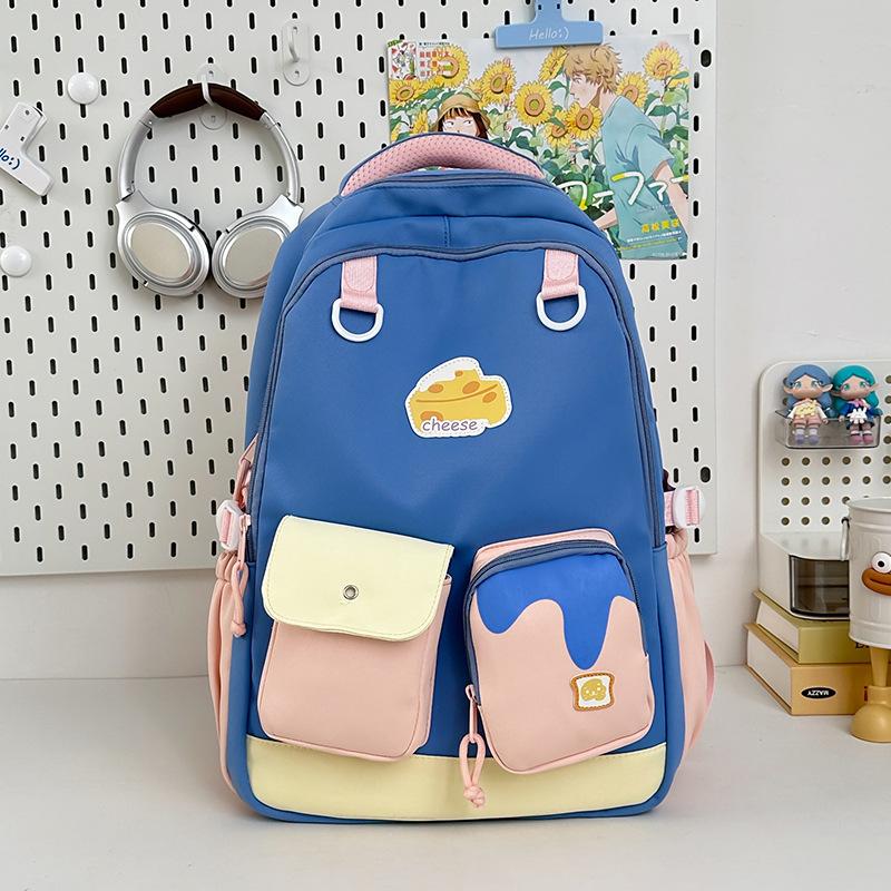 New high-value, fresh and sweet dopamine backpack contrasting color splicing high school students large-capacity backpack