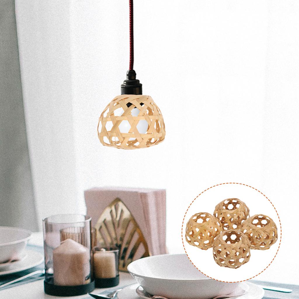 4 Pcs Small Bamboo Cage with Hexagonal Eyes Lamp Shades Lantern Weave Cover Rattan Hand Woven Lampshades Replacement