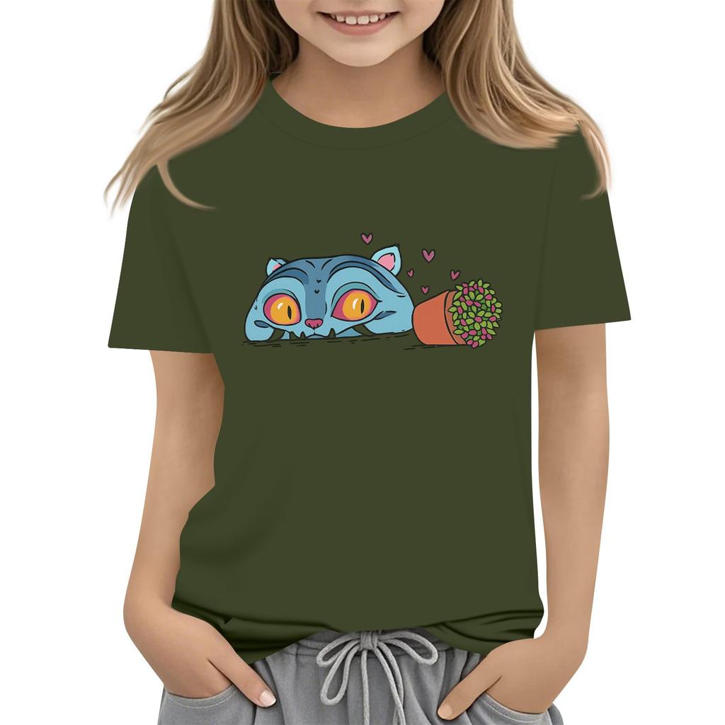 Boys Girls Round Neck Casual Printed Short-sleeved T-shirt Top