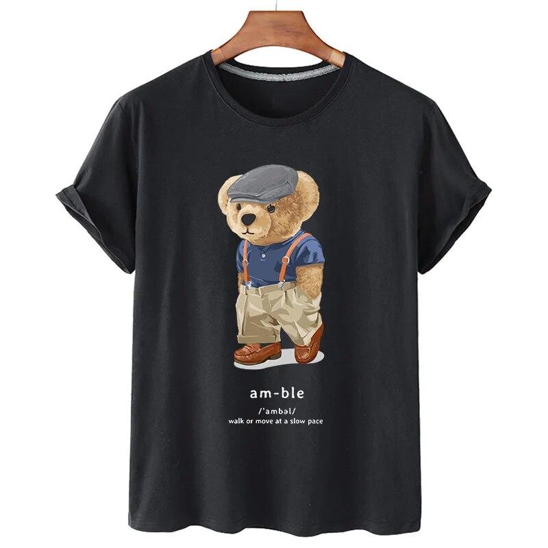 T-shirt Divertente con Stampa Orso Donna Moda Cartone Animato Harajuku Casual T-shirt Femminile Estiva Manica Corta Top T-shirt Unisex Maglietta Unisex