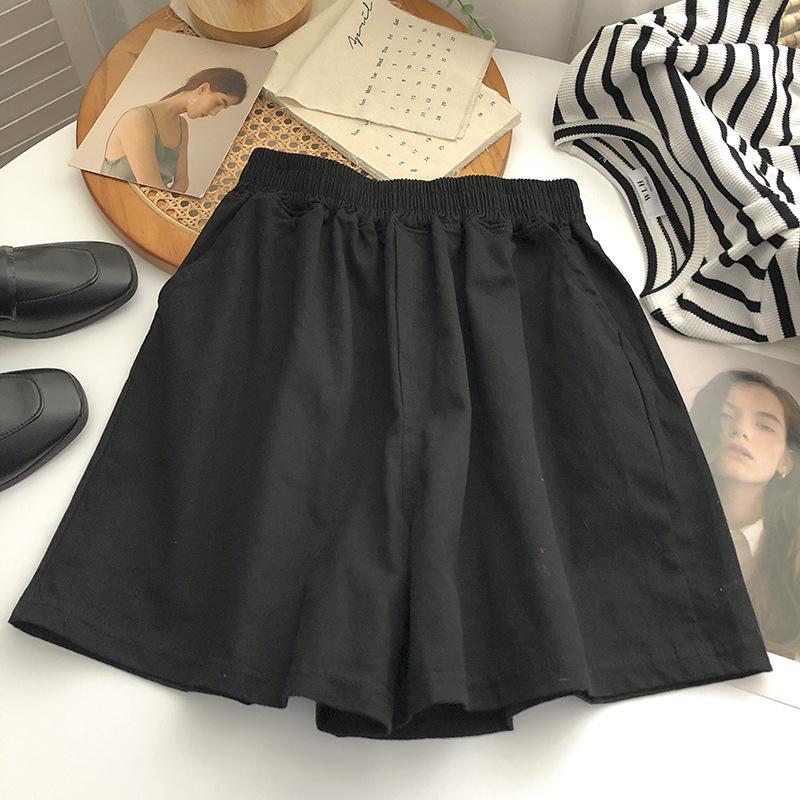 

Однотонные хлопковые широкие брюки с эластичной талией, женские летние корейские свободные повседневные шорты с высокой талией для дома и спорта XL чёрный