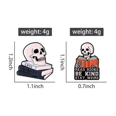 Read Books Be Kind Stay Weird Enamel Pins Fun Reading Skeleton Brooches Lapel Badges Reader  Jewelry Gift for Family Friends
