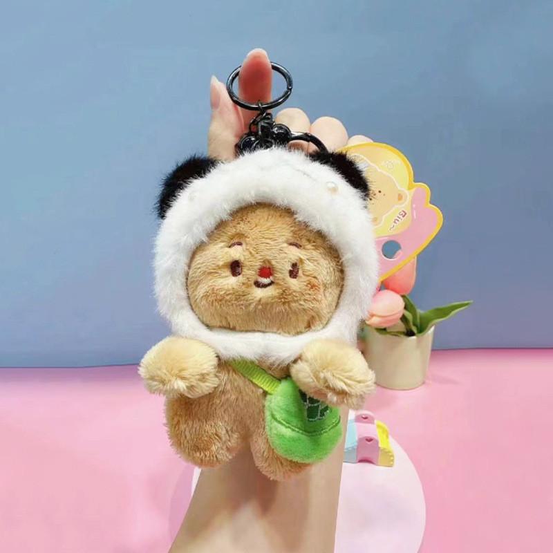 Charming Creamy Jinnew Bear Plush Keychain Cozy Animal Hat Design Cute Accessory
