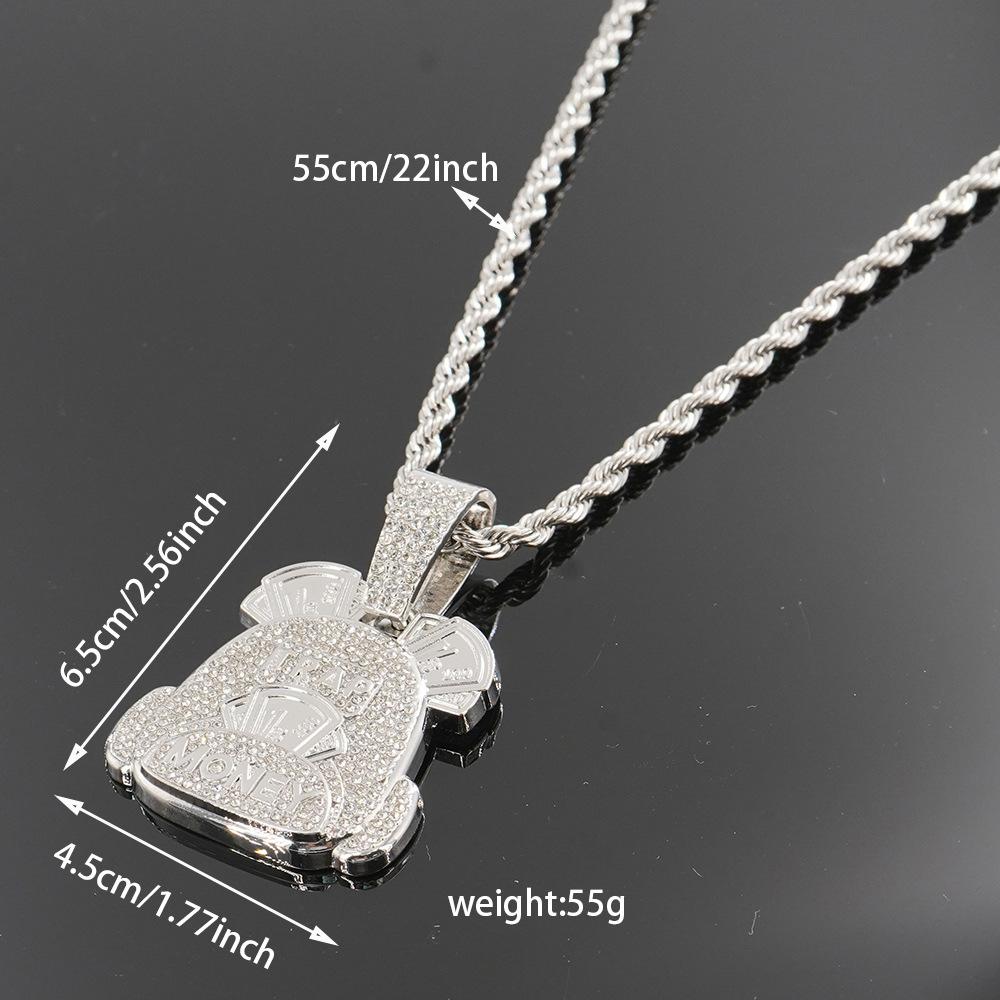 Backpack style hip hop pendant necklace money bag pendant with 5mm twist chain necklace