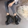 Fashion 14CM Spring Platform Shoes Autumn Harajuku Gothic Punk Black Shoes High Sole Lolita Wedges Pumps Women Lace Up Soft Leather