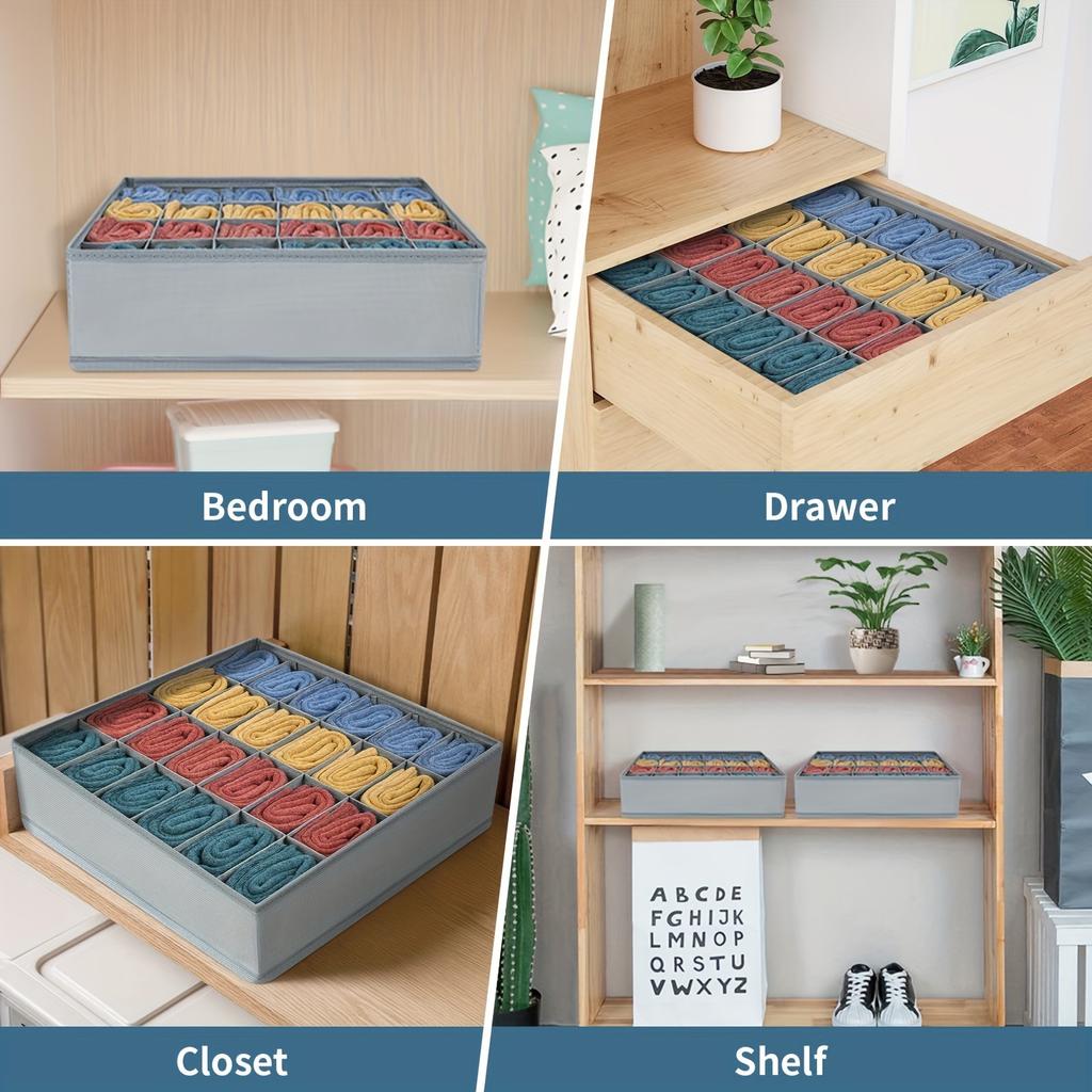1pc Fabric Storage Box with 24 Compartments - Foldable Stackable Organizer for Socks Ties Underwear Space-Saving Drawer Divider
