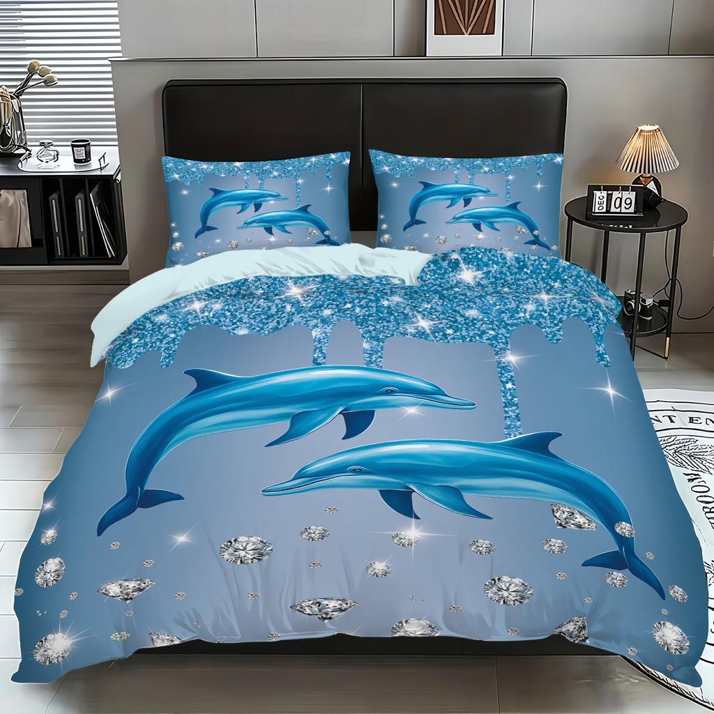 Bedding Dolphin 3D Printed Pillowcase Polyester Abraded Bedding Three-Piece Set