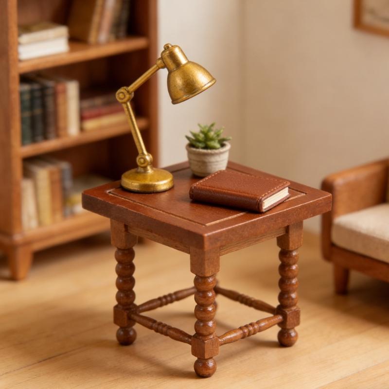 Simulation Miniature End Table 1/12 Scale Doll House Living Room Accessories Natural Finish Furniture for Room Decors