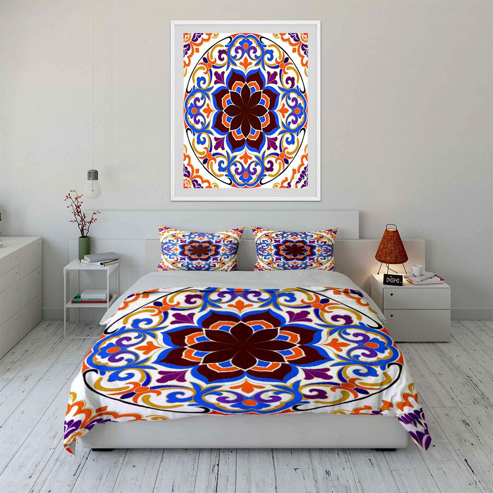 Colorful Mandala Pattern Decor Set Soft Comfortable Duvet Cover Bedding Set Included 1*Duvet Cover & 2*Pillowcases, Gift