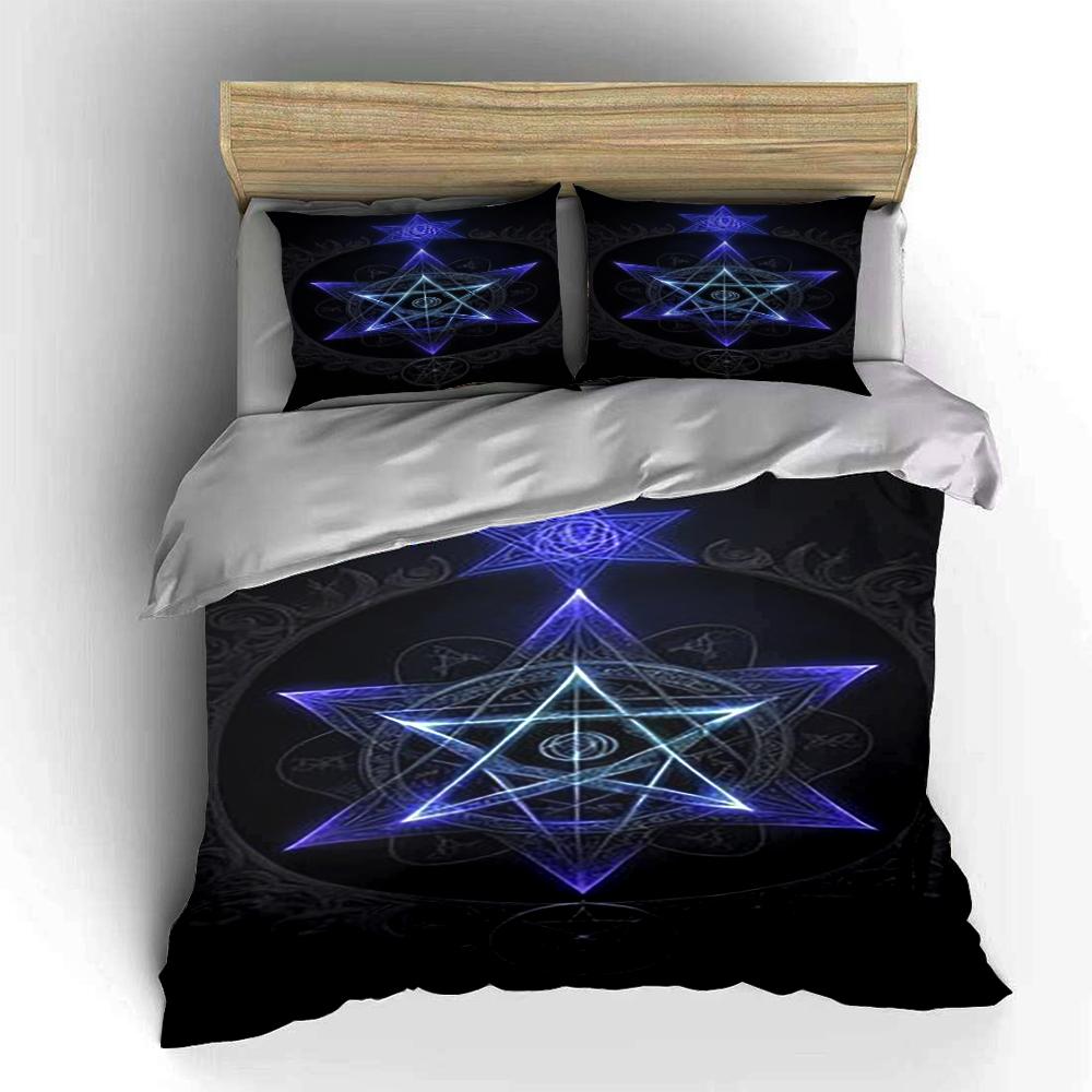 Mystisches Blau Pentagram Bettwäscheset Bettwäscheset (1 Bettbezug, 2 Kissenbezüge, Bettdecke nicht enthalten)