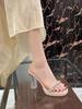 Fairy feeling heightened transparent cool slippers design one-word year versatile style thick-soled slippers