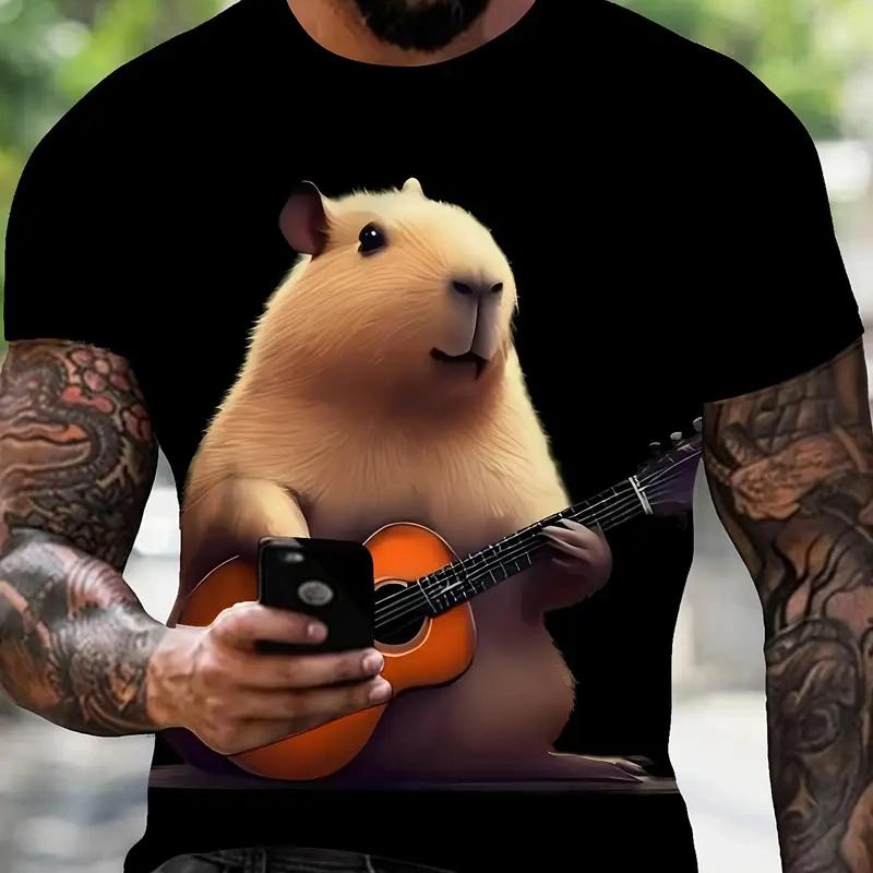 3D Print Funny Capybara Graphic T Shirt For Men Women Cute Animal Capybara T-Shirts Summer Casual Fashion Loose Kids Tees Tops