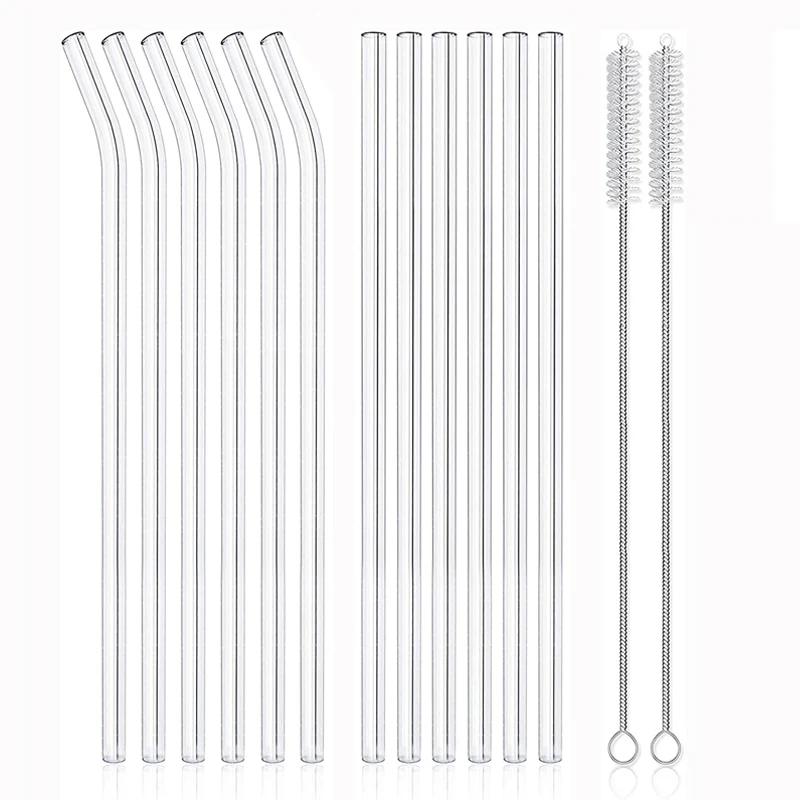 

12Pcs Clear Glass Straws Reusable Drinking Straws 8 Inch Glass Tubes Smoothie Cocktail Straw Glasses Bar Accessories for Drinks
