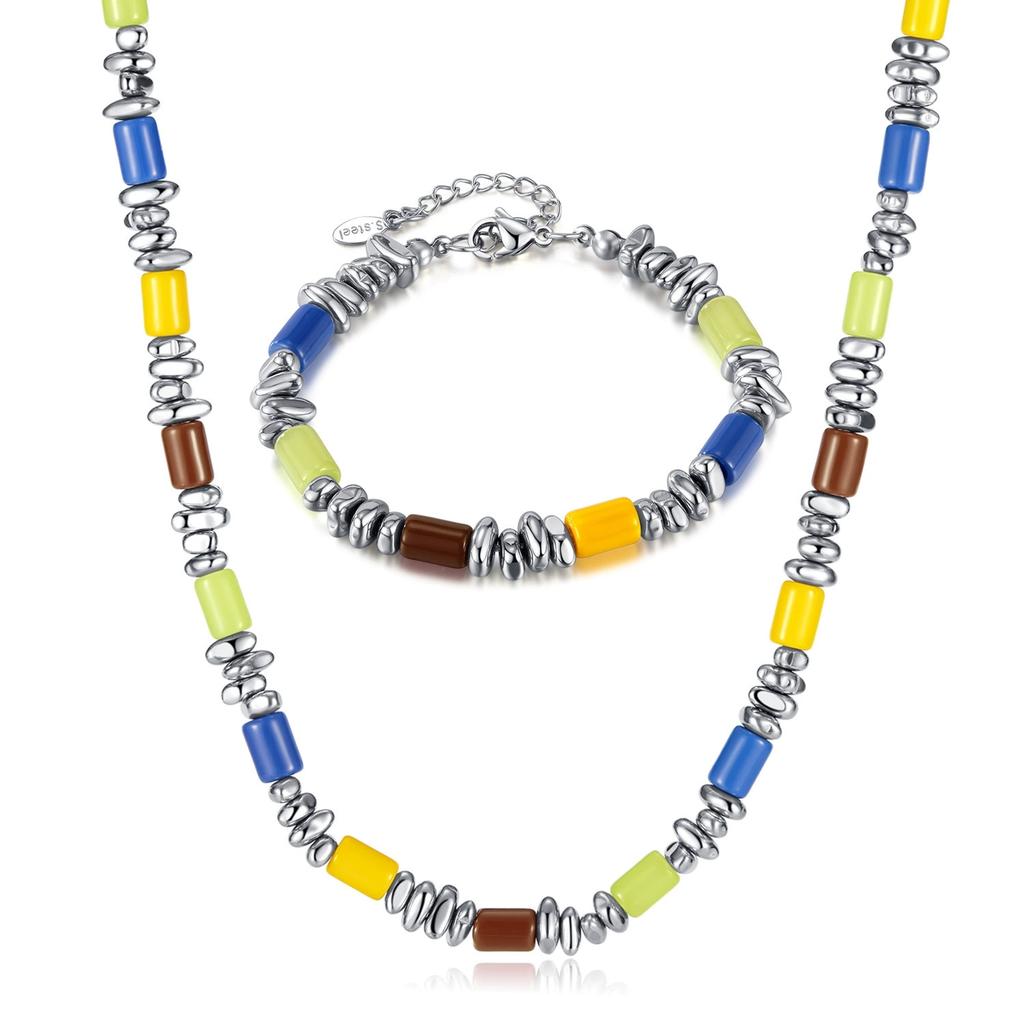 Jewelry Stainless Steel Bracelets Necklaces for Women Trendy Versatile Accessories with Hematite Resin Unique Style