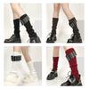 Gothic Punk Ribbed Knit Leg Warmer Sleeve with Metal Rivets Leather Belt Motorcycle Boot Covers Footless Socks for Women