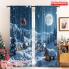 2pcs 2D Flat Printing Merry Christmas Popular Curtains Santa Sleigh Village Snow 100% Polyester Without Electricity Party
