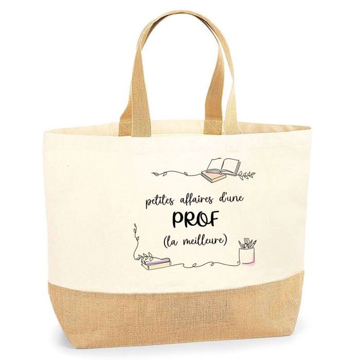 Tote bag en jute - PLANETEE - Sac jute petites affaires de Prof - Multicolore - Fabriqué en France - Écologique