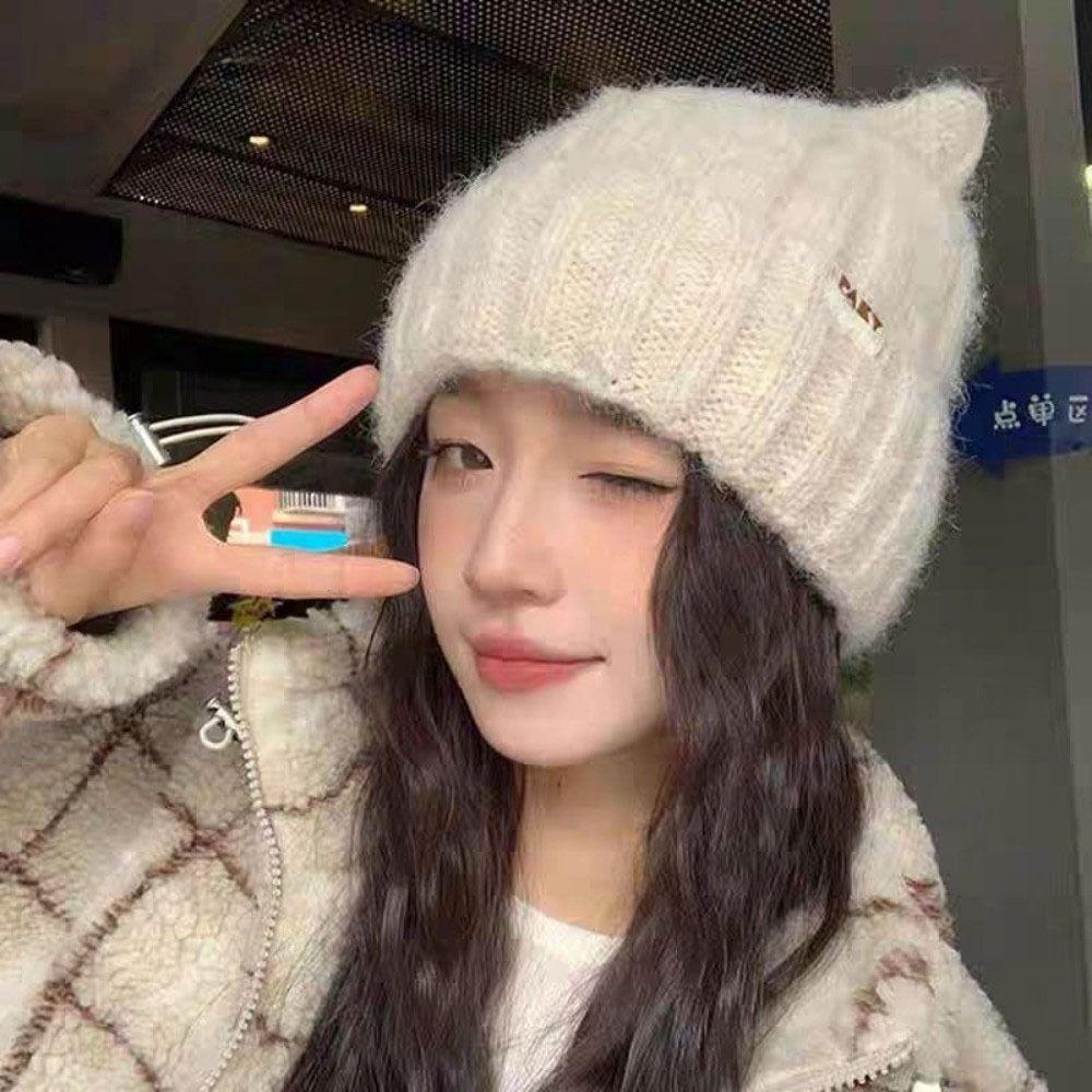 Y2k Cat Ears Hat Windproof Women Beanie Hats Fashion Knitted Pullover Hat  Girls