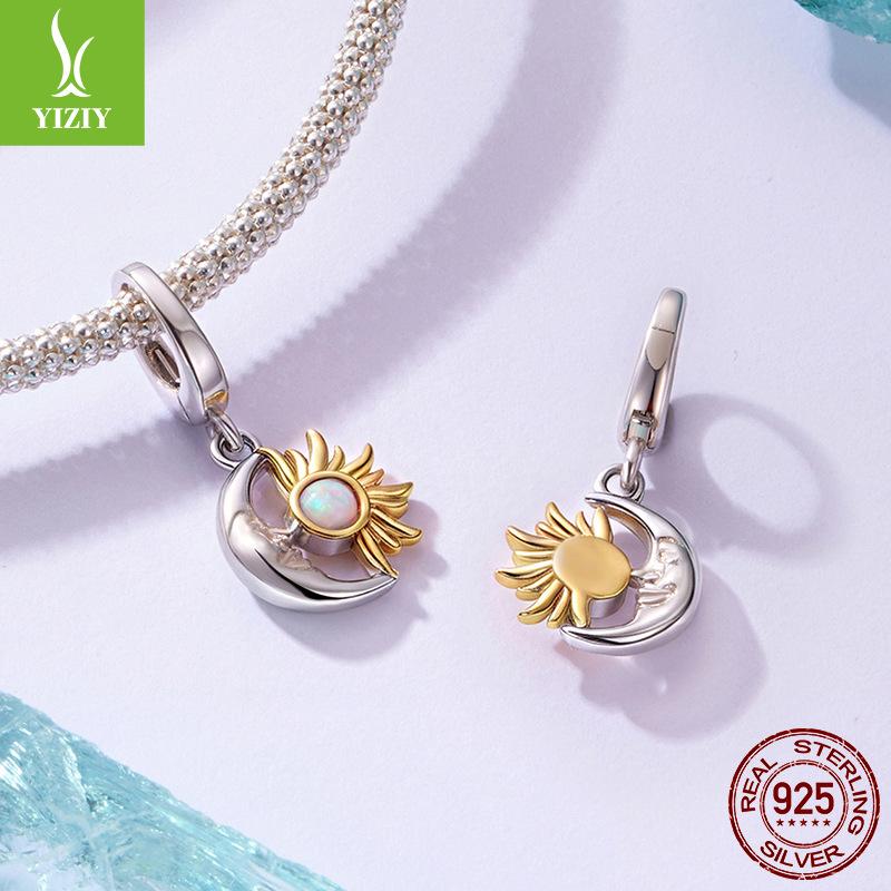 S925 Silver Opal Sun And Moon Opening And Closing Buckle Pendant Accessories Niche Plated K Gold Sun And Moon Beads