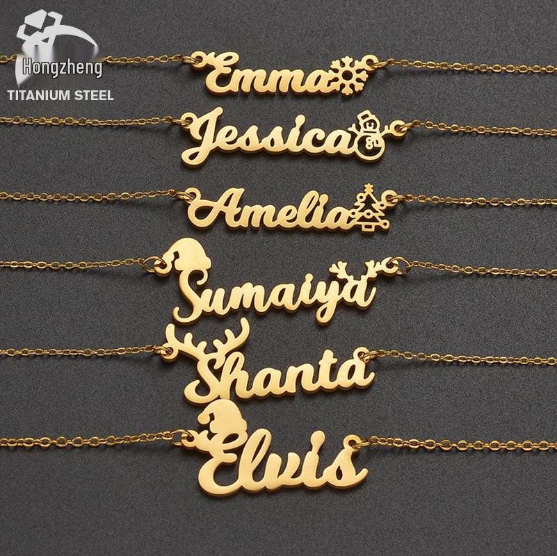 

Персонализированное ожерелье с именем из нержавеющей стали - Женская европейская и американская мода, рождественское украшение Gold