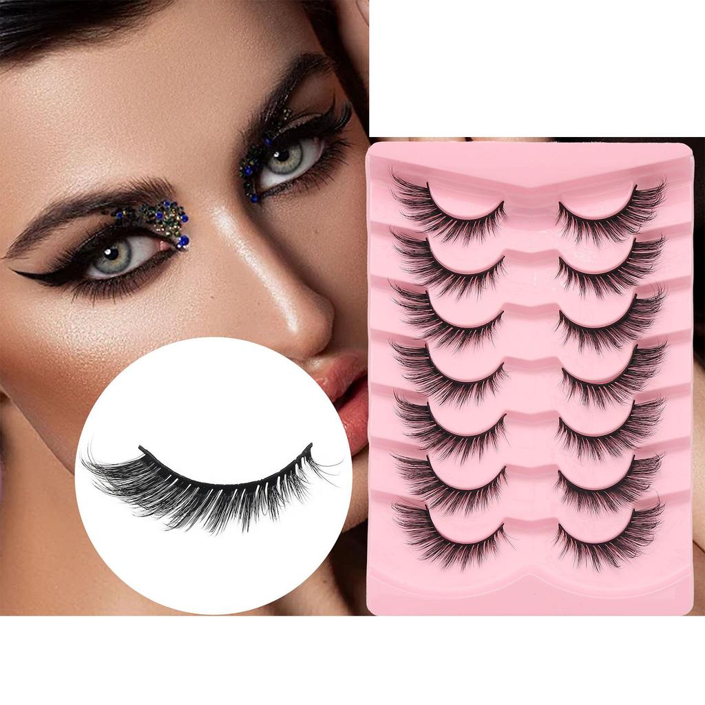 Cat Eye Lashes Extension Fox Eye Faux Mink Lashes Natural Look Eyelashes Fuzzy Volume Wispy Lashes 7Pair Fake Eyelash
