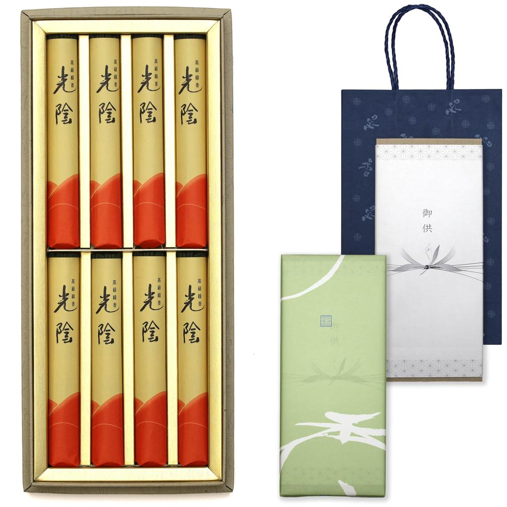 Sympathy Incense Gift with Inner Wrapping and Carry Bag Low Smoke Incense for Buddhist Memorial and First Anniversary [Kouin Byakudan] Included.