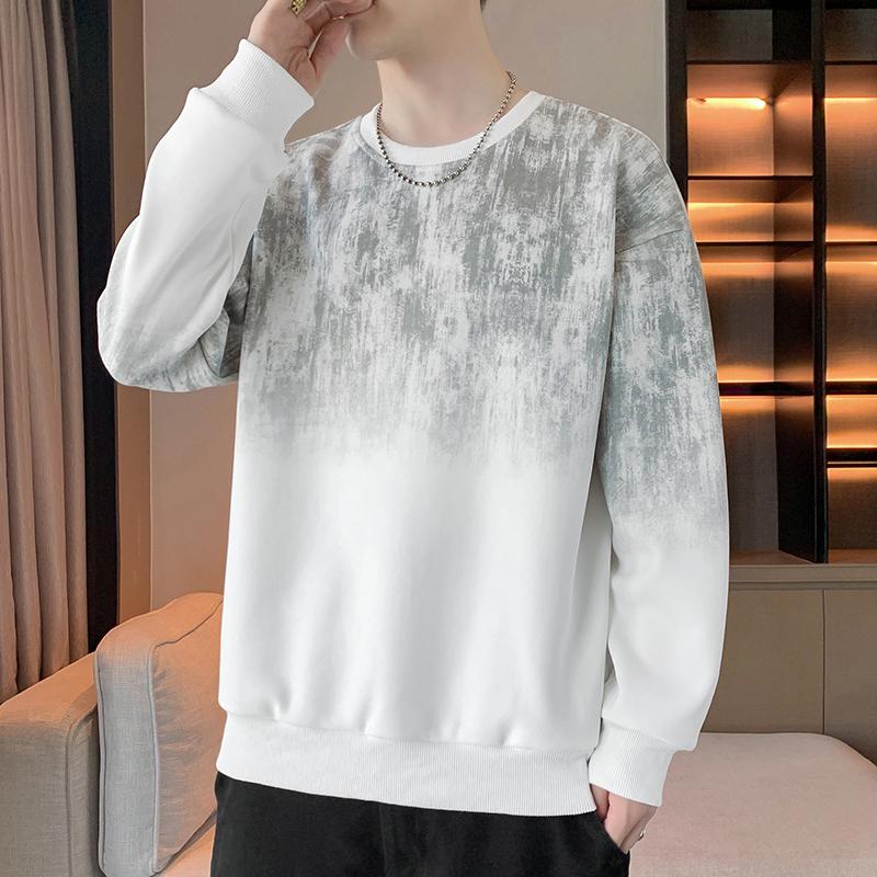 

Spring Autumn Round Neck Fashion Printing Sweatshirt Male Long Sleeve Casual All-match Pullover Top Men M белый