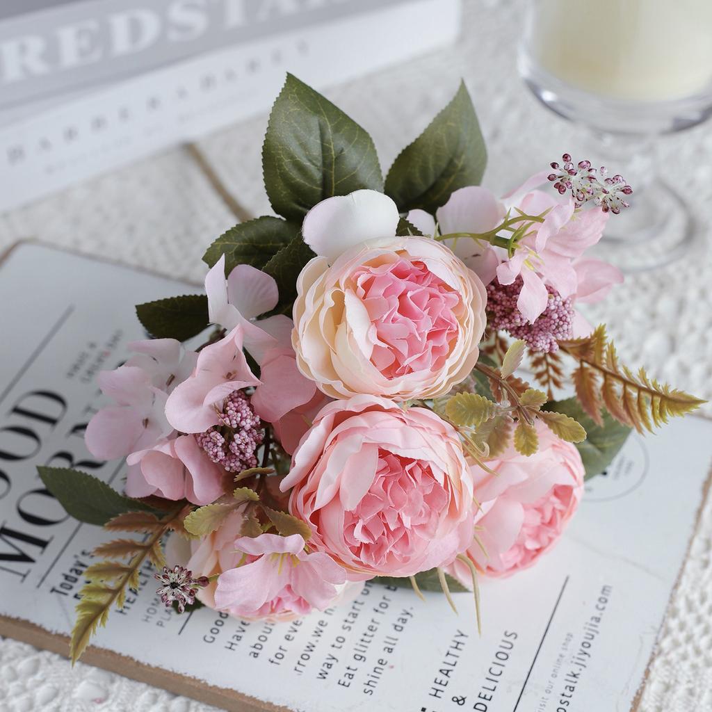 1/3PCS Artificial Flowers Wedding Party Home Bedroom Decorations Bridal Bouquets Garden Fake Silk Peony Hydrangeas Vase Outdoor