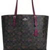 Coach Mollie Printed Zipper Closure Coated Canvas Tote Bag Women Tote Bags Graphite Deep-Berry CM073-SVW6M