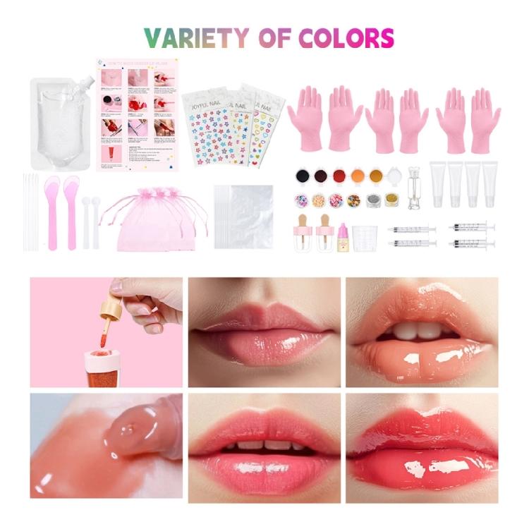 Handcraft Lip Gloss Kits Set with Accessories for Girl and Tweens Moisturizing Glitters Lip Kits for Creative Project