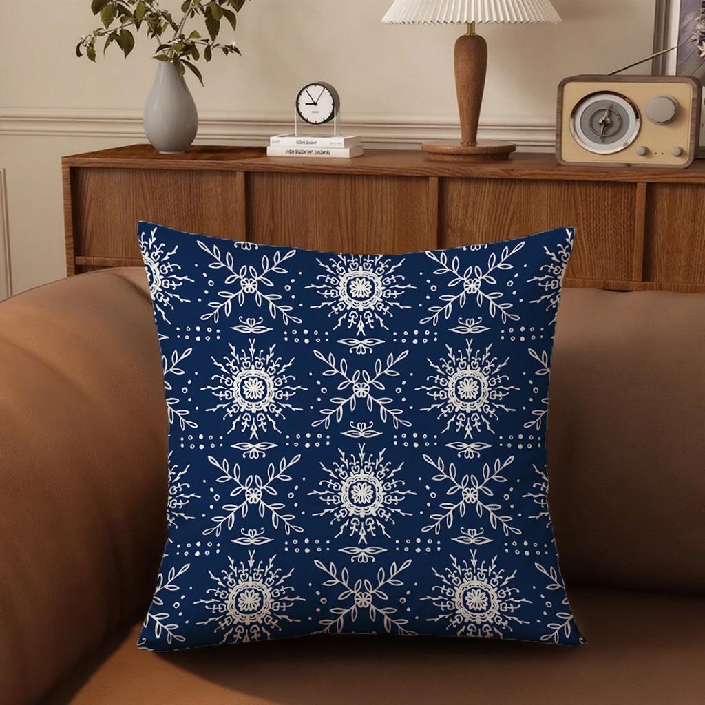 Set da 4 Federe per Cuscini a Fantasia Bianca e Blu Adatte per Divano Auto Camera da Letto Copricuscino Decorativo Federa