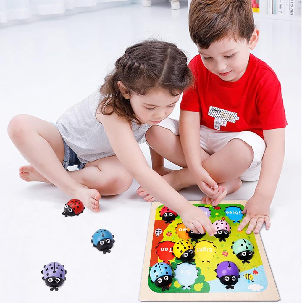 Wooden Counting Ladybugs Montessori Toys for Toddlers Learning Education Toy Puzzle Numbers Matching Math Board Games for Kids