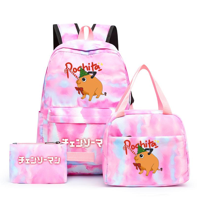 3ks/Sada motorová pila Muž Kawaii Neformální školní taška Barevný batoh Set Dívka s obědovou taškou pro ženy Studentský teenager batoh Penál