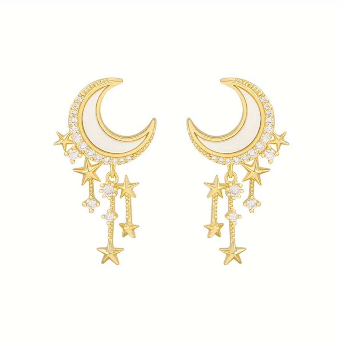 

Ramadan Earrings Trendy Moon & Star Design Paved Shining Rhinestone Match Daily Outfits Party Accessories
