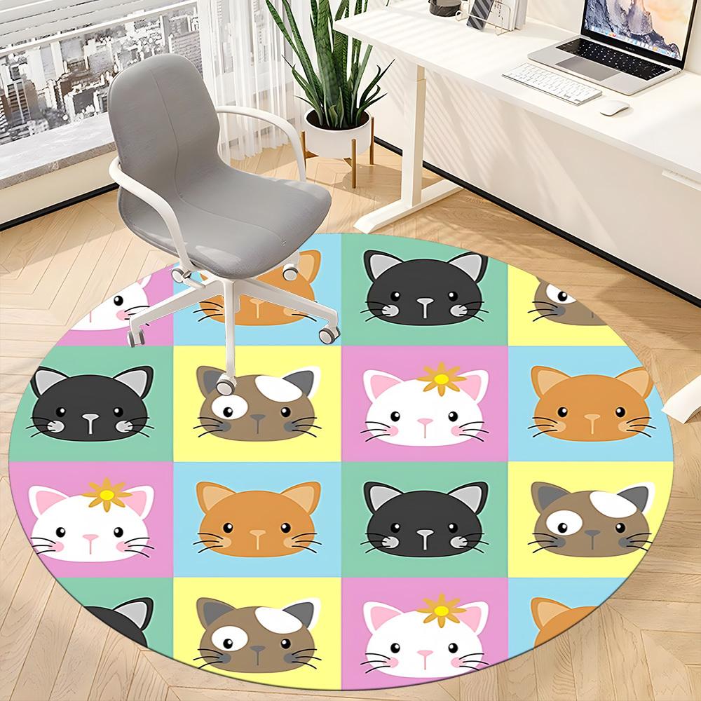 1pc Cat Faces Office Round Area Rug,  Mat Suitable ForOffice, Under Office Chairs Bedroom Living Room Home Decor, Room Deco