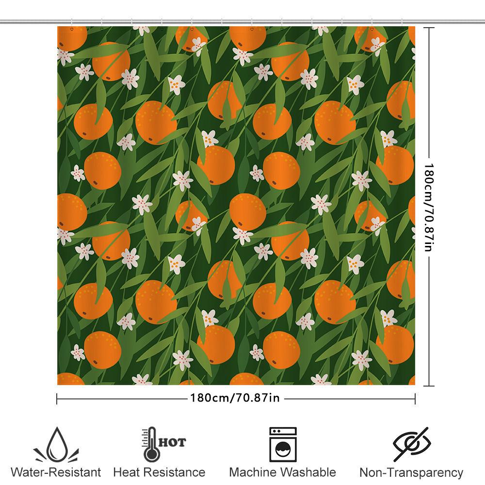 Green Leaves Orange Shower Curtain With White Flower Print Pattern For Bathroom Decor Modern Style Home Decoration Window Coveri