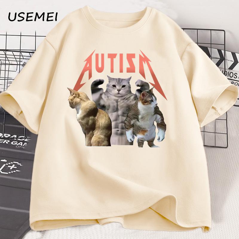 Funny Cat Autism T-shirt Men Women Cotton Short Sleeve Tshirt Unisex Streetwear Grpahic Tees Printed Oversized Male Clothes Tops