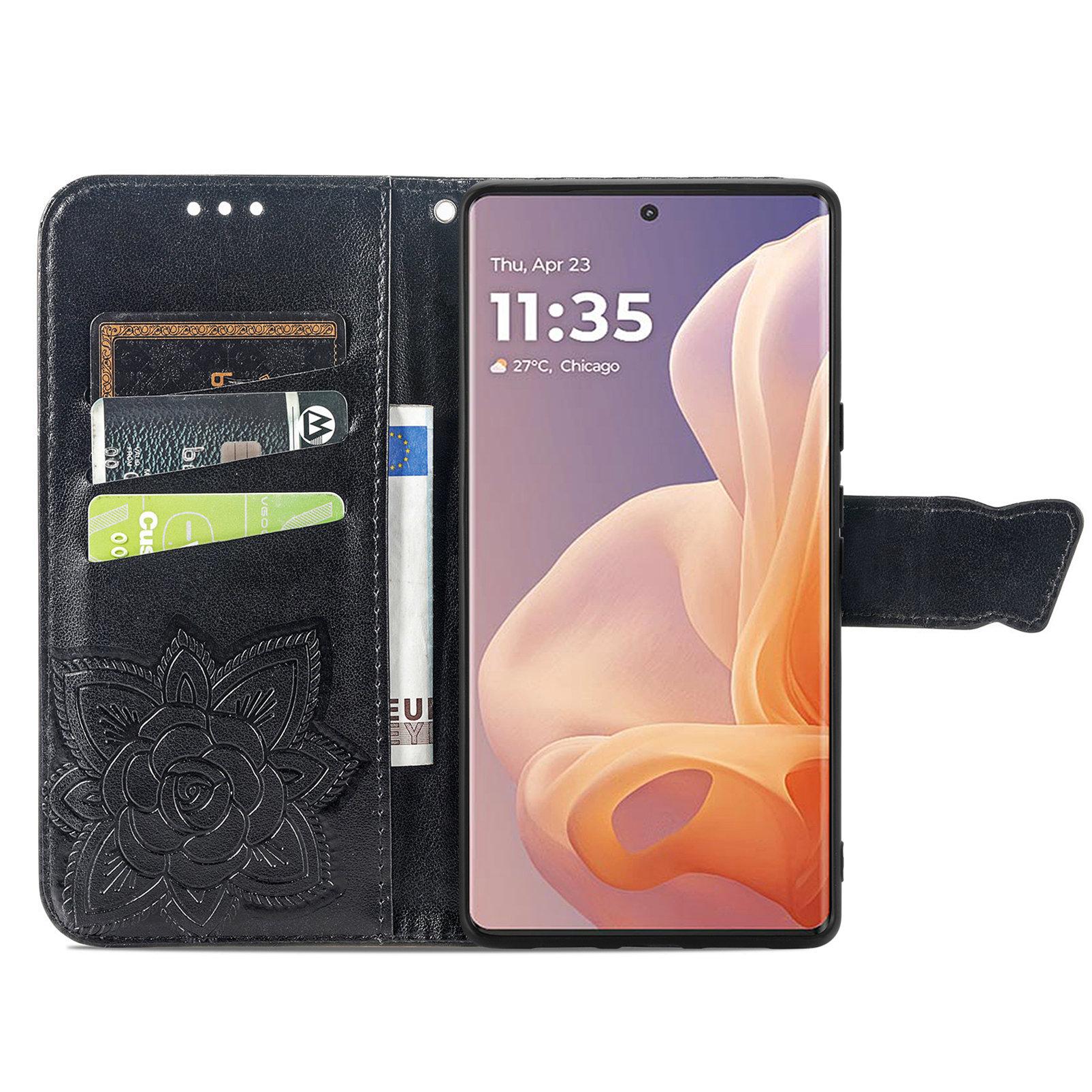 

For Motorola Moto G85 5G/S50 Neo 5G Case PU Leather Wallet Phone Cover Butterfly Pattern Black