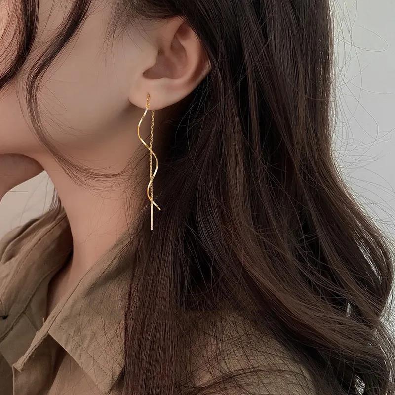 Elegant Wave Shaped Long Tassel Threader Earrings for Weddings and Parties