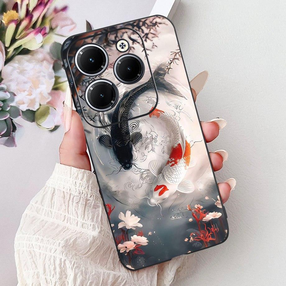 Dragon Koi Fish Landscape Phone Case For Infinix Hot 40i 40 Pro Back Cover Soft TPU Cartoon Bumper For Hot 30 30i 30 Play Shell