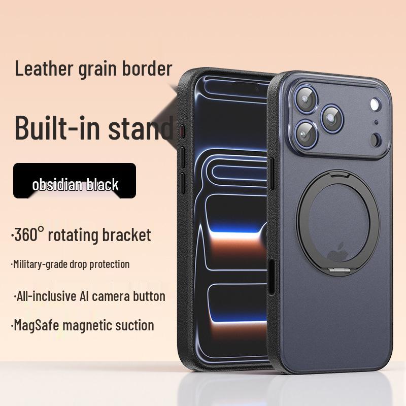 

iPhone 17 Pro Max Leather Texture Case with AI Button & 360° Holder - Drop-Proof Protective Cover iPhone 16 Pro