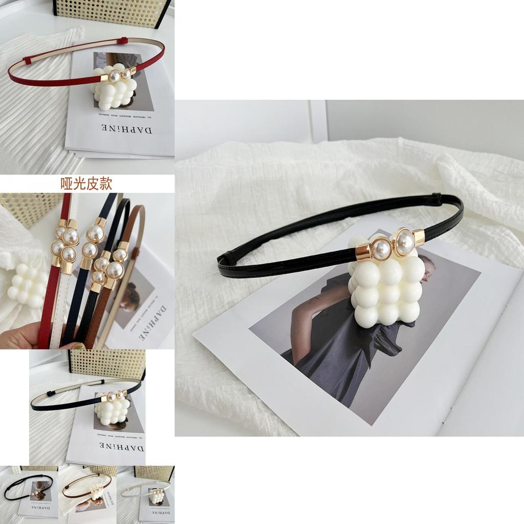 Stunning Matte Black Women's Belt With Elegant Pearl Buckle Perfect For Summer Outfits