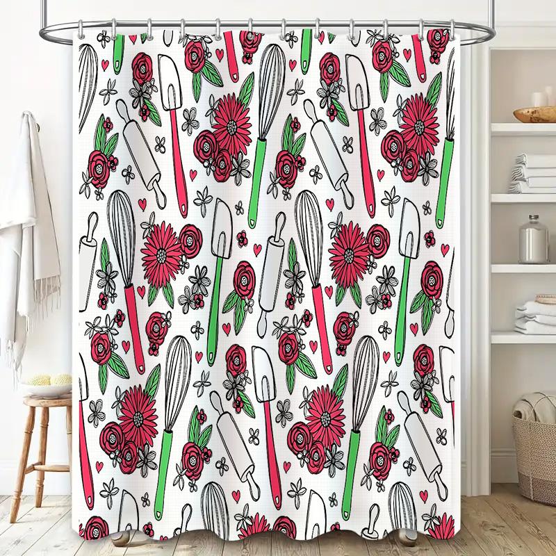 Botanical Shower Curtain Vintage Floral Pattern Bathroom Decor Farmhouse Rustic Nature Themed Waterproof Fabric